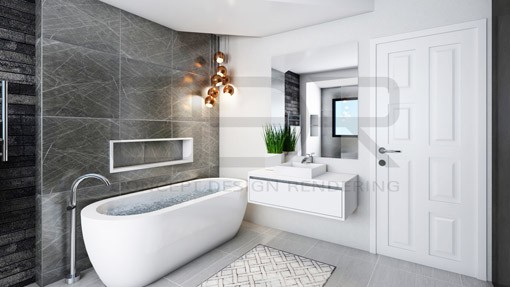 bathroom-design-rendering-3d copper pipes in plumbing